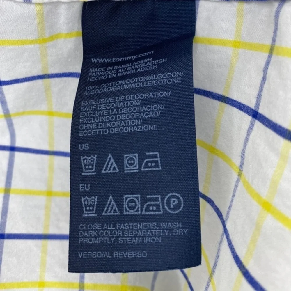 TOMMY HILFIGER 80’s Two Ply Cotton Yellow &‎ Blue Plaid Button Down Shirt Sz L